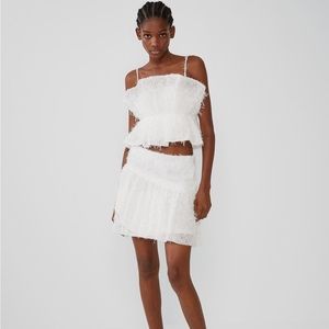 Zara Skirts Zara White Feather Look Fringe Tiered High Waisted